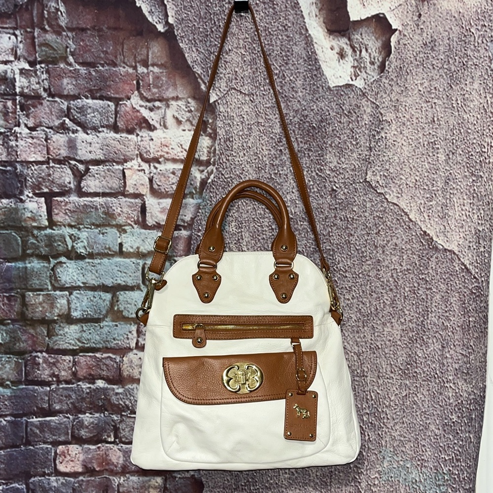 Emma Fox White Leather Fold Over Adjustable Crossbody Messenger Bag